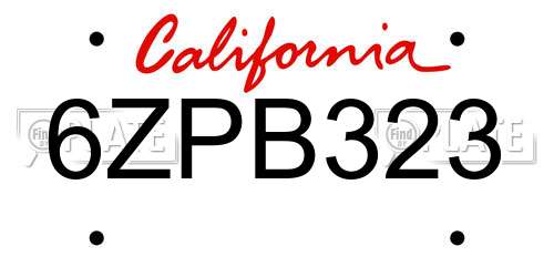 6ZPB323 California License Plate