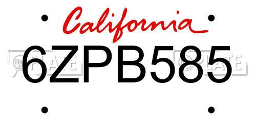 6ZPB585 California License Plate