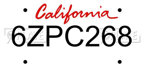 6ZPC268 California License Plate