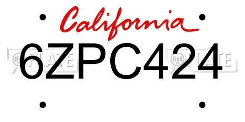 6ZPC424 California License Plate