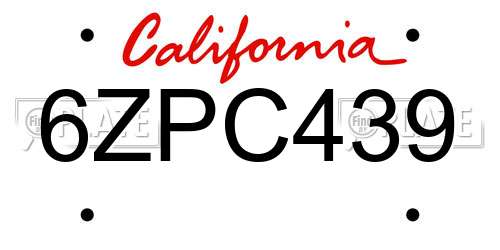 6ZPC439 California License Plate