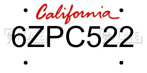 6ZPC522 California License Plate