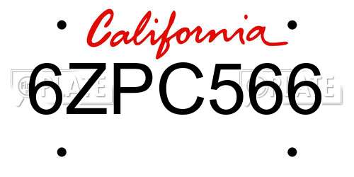 6ZPC566 California License Plate