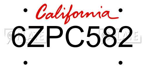 6ZPC582 California License Plate