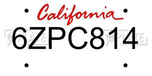 6ZPC814 California License Plate