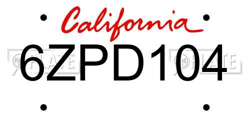 6ZPD104 California License Plate