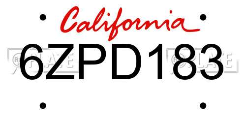 6ZPD183 California License Plate