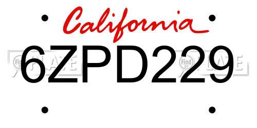 6ZPD229 California License Plate