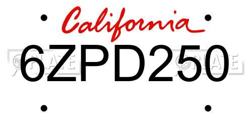 6ZPD250 California License Plate