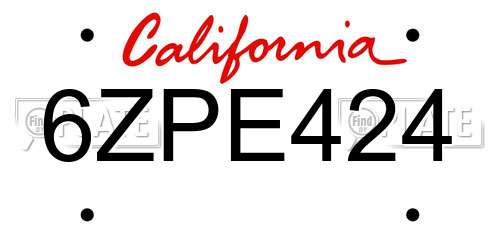 6ZPE424 California License Plate