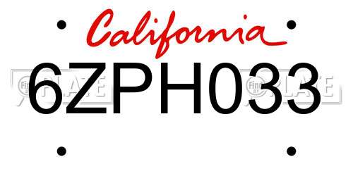 6ZPH033 California License Plate