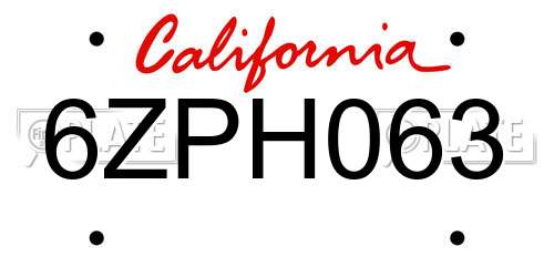 6ZPH063 California License Plate