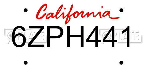6ZPH441 California License Plate