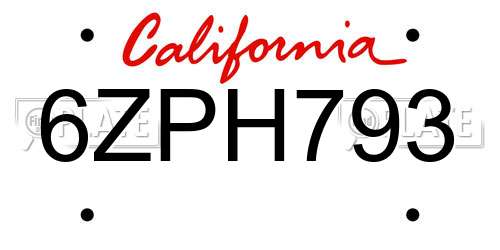 6ZPH793 California License Plate