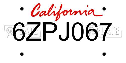 6ZPJ067 California License Plate