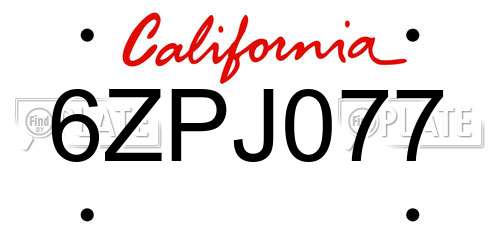 6ZPJ077 California License Plate