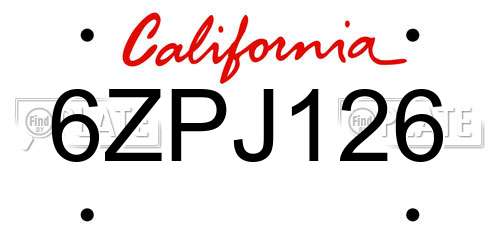6ZPJ126 California License Plate