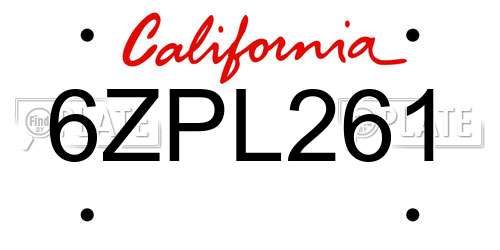 6ZPL261 California License Plate