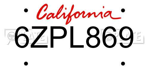 6ZPL869 California License Plate