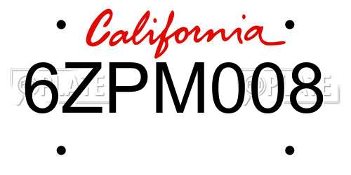 6ZPM008 California License Plate