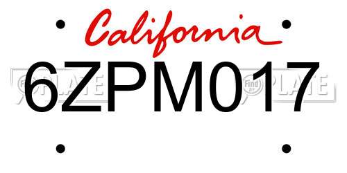 6ZPM017 California License Plate