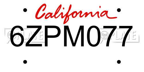 6ZPM077 California License Plate