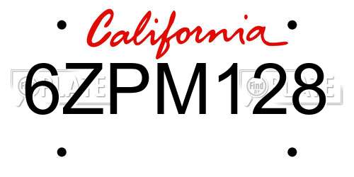 6ZPM128 California License Plate