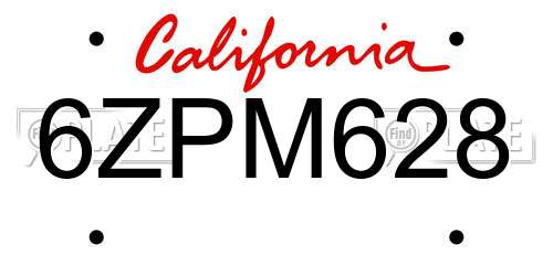 6ZPM628 California License Plate