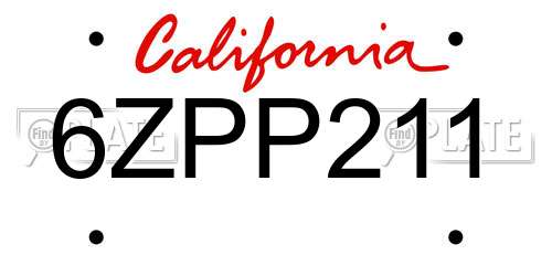 6ZPP211 California License Plate