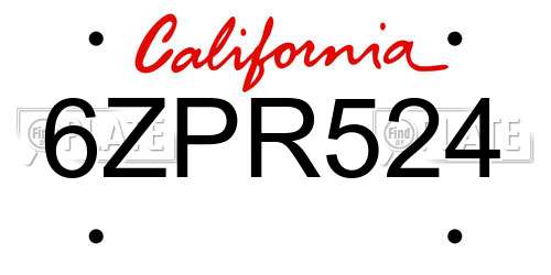 6ZPR524 California License Plate