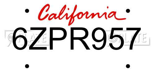 6ZPR957 California License Plate
