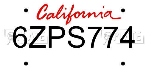 6ZPS774 California License Plate