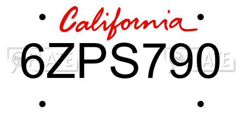 6ZPS790 California License Plate