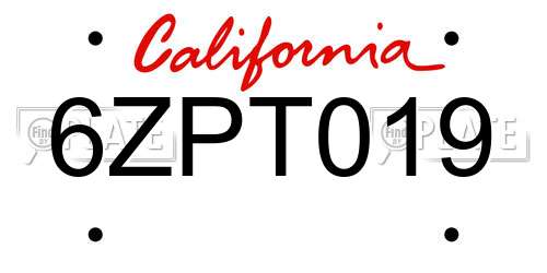 6ZPT019 California License Plate