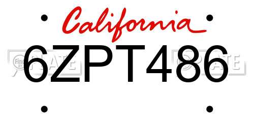 6ZPT486 California License Plate