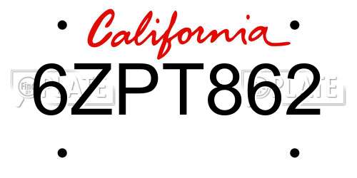 6ZPT862 California License Plate