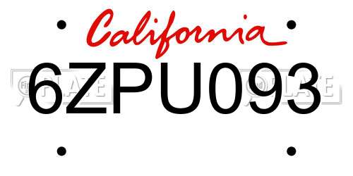 6ZPU093 California License Plate