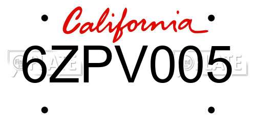 6ZPV005 California License Plate