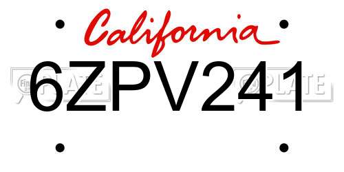 6ZPV241 California License Plate