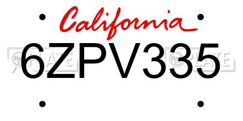 6ZPV335 California License Plate