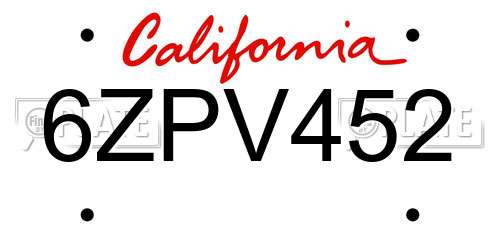 6ZPV452 California License Plate