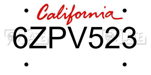 6ZPV523 California License Plate