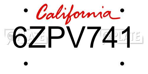6ZPV741 California License Plate