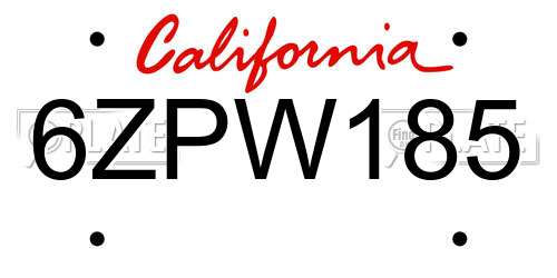 6ZPW185 California License Plate