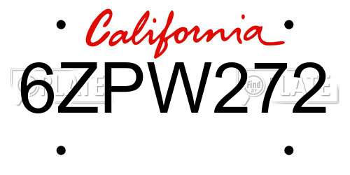 6ZPW272 California License Plate
