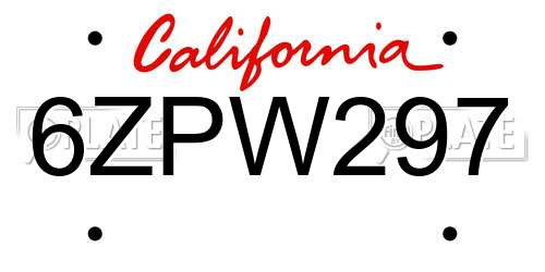6ZPW297 California License Plate
