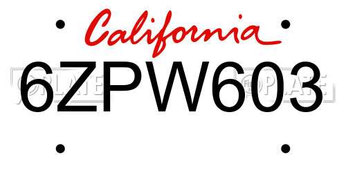 6ZPW603 California License Plate