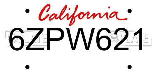 6ZPW621 California License Plate