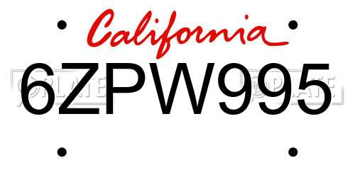 6ZPW995 California License Plate