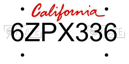 6ZPX336 California License Plate